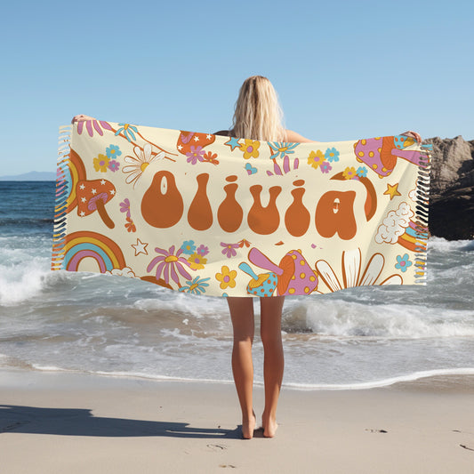 Personalized Retro Boho Beach towel