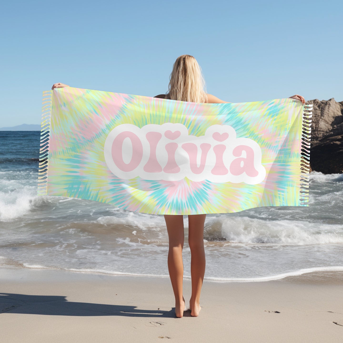 Personalized Tie Dye Beach Towel