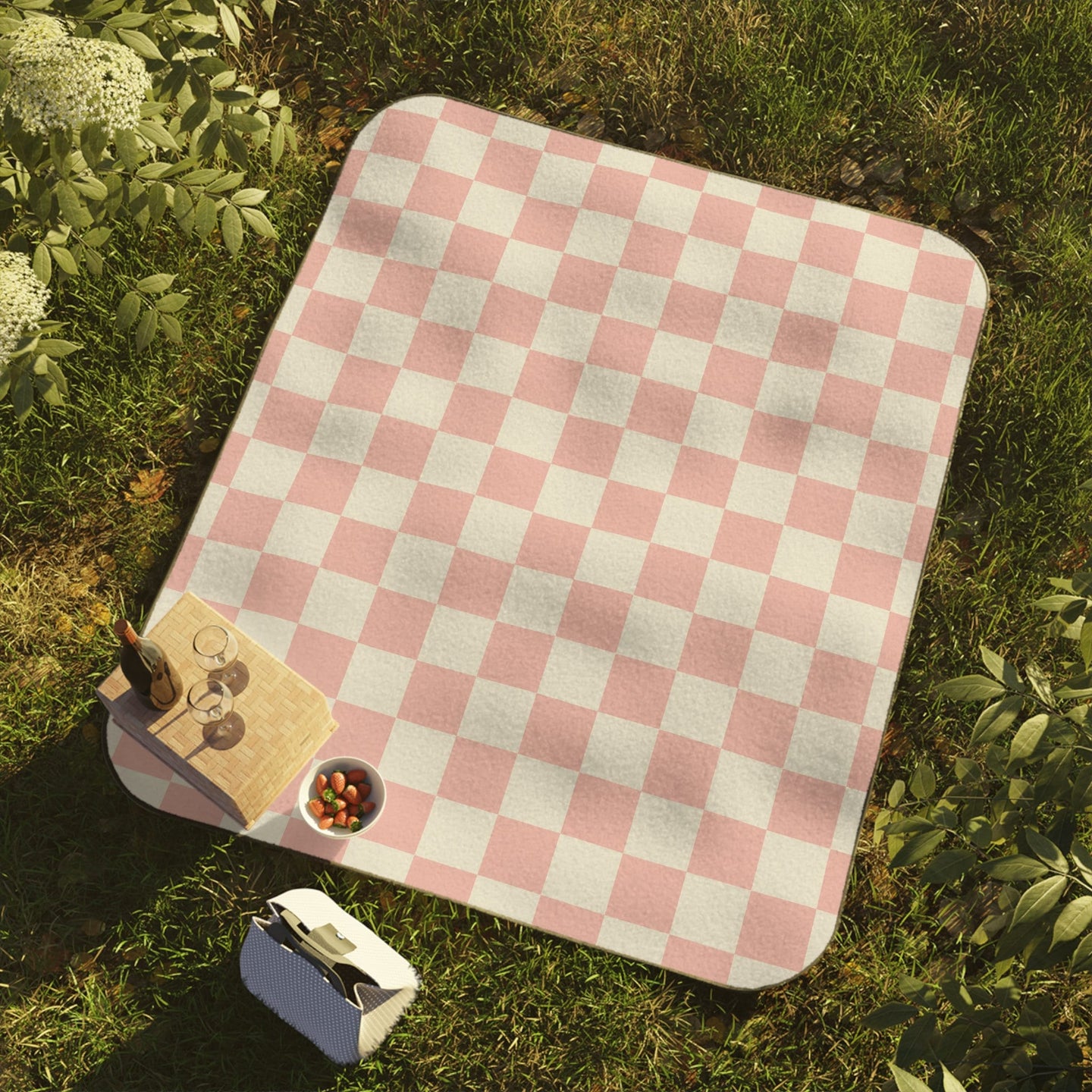 Pink checkered Picnic Blanket Waterproof