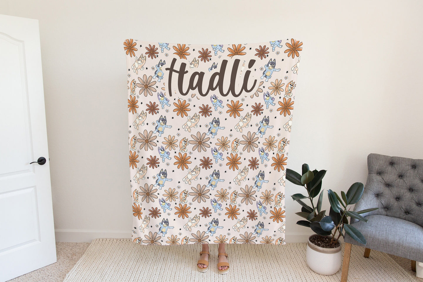 Personalized Boho Bluey and bingo Blanket