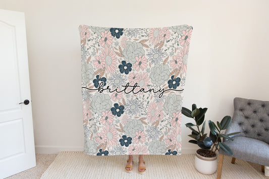 Personalized Floral Boho Blanket