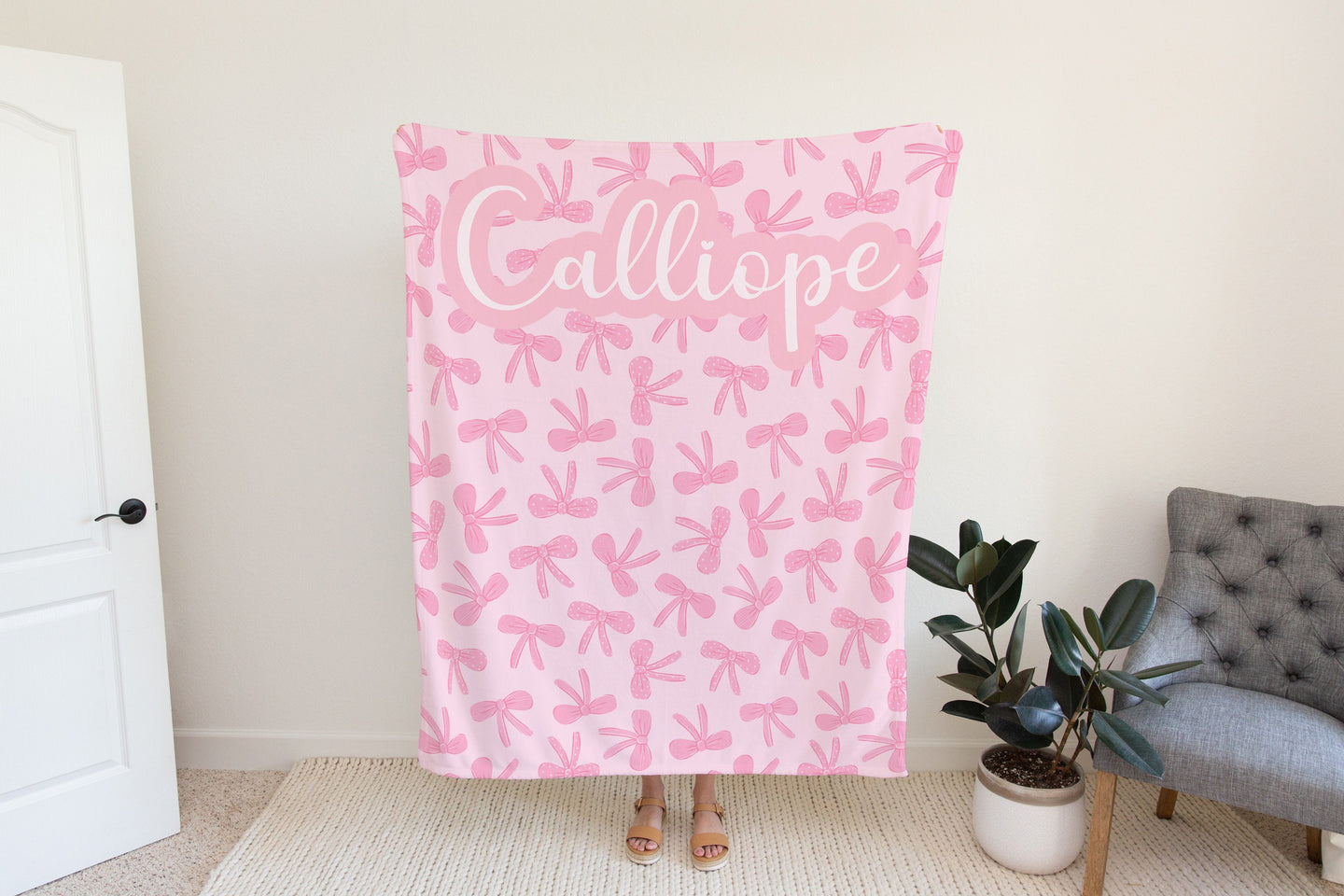 Personalized Pink Coquette Bow Blanket