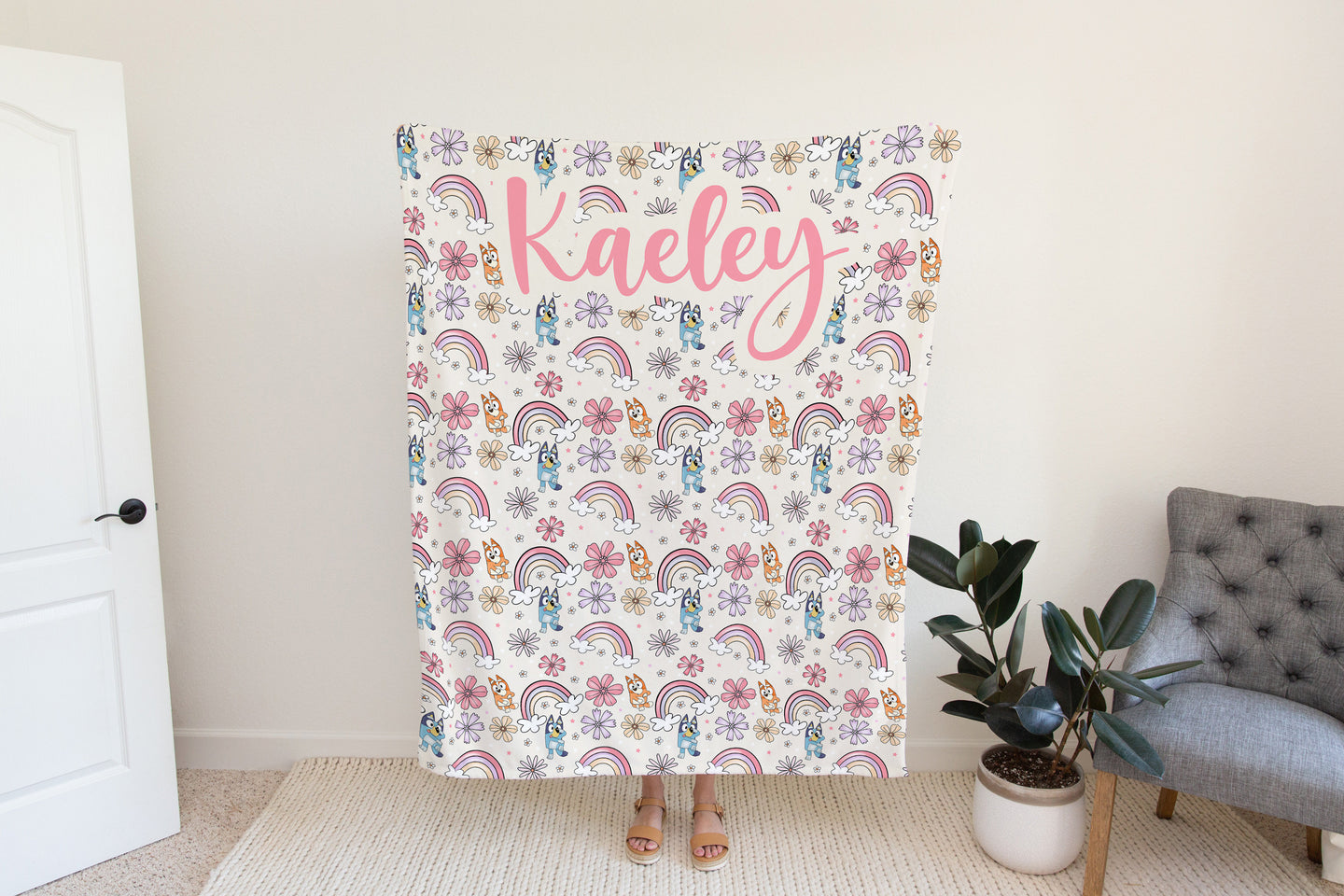 Personalized Boho Bluey and bingo Blanket