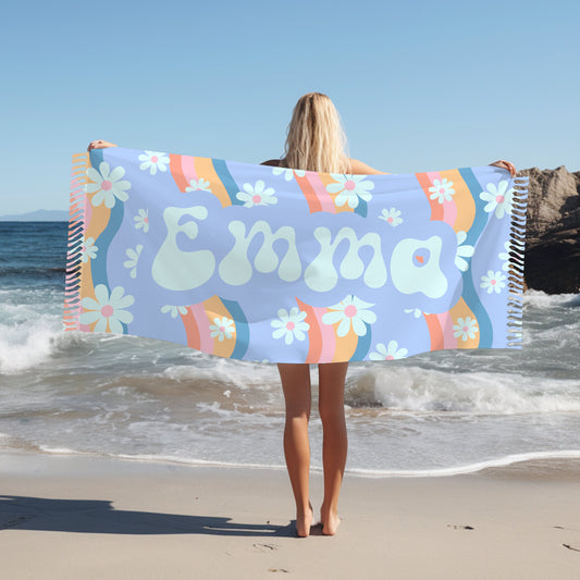 Personalized blue Groovy Beach towel