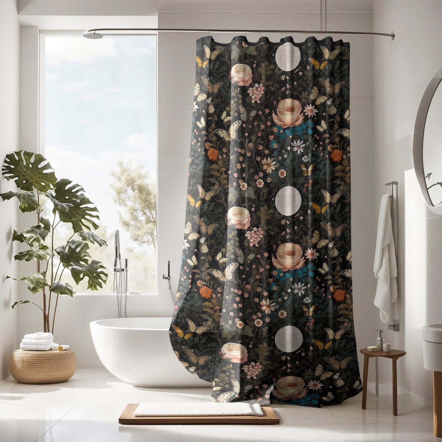 Dark Cottagecore Black Botanical Shower Curtain