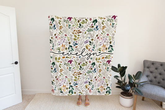 Personalized Watercolor Floral Vintage Blanket