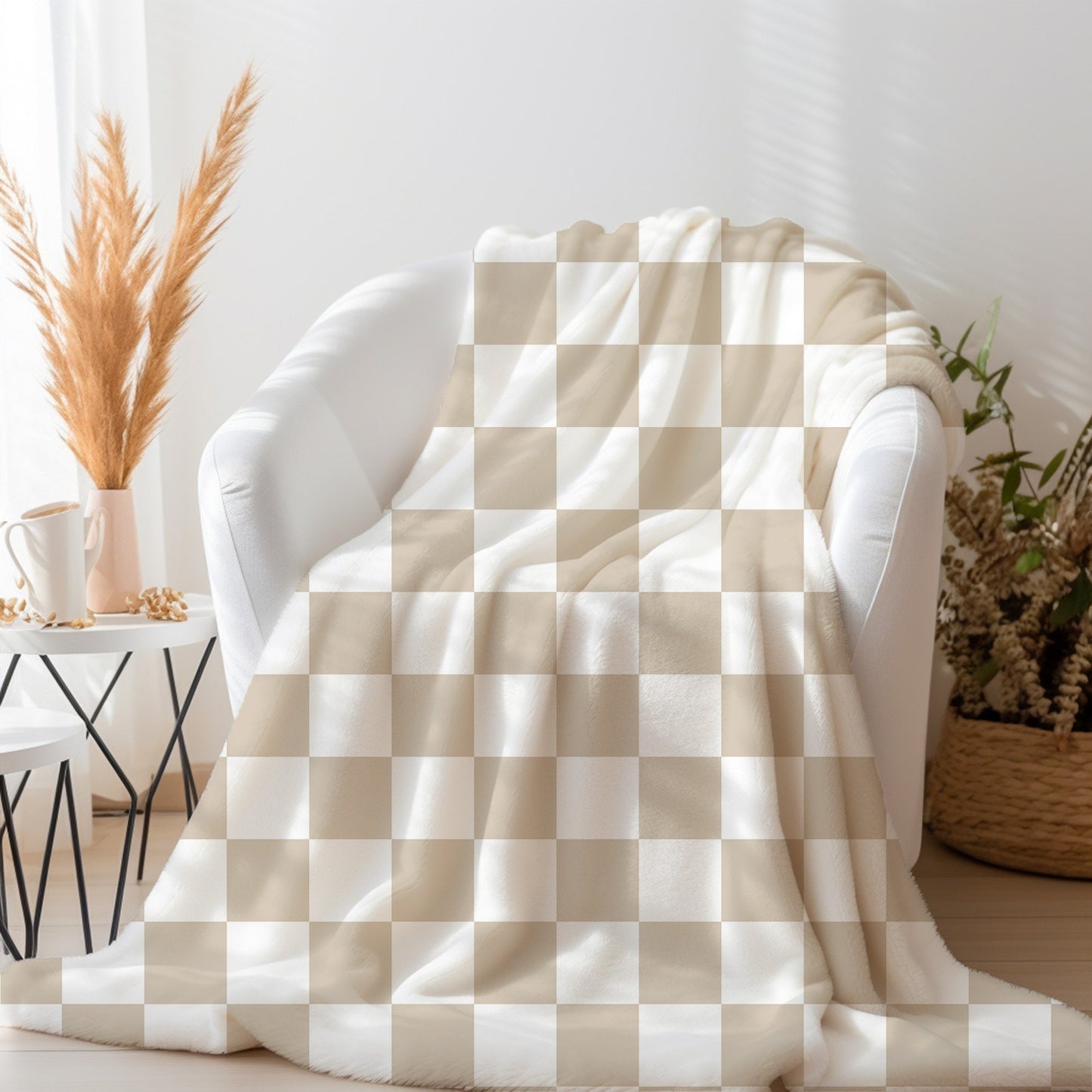 Personalized checkered vintage blanket with Name, Beige Custom blanket gift, Birthday Anniversary Gift, toddler kids blanket