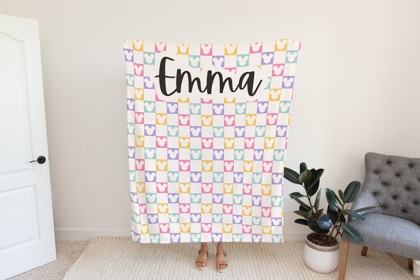 Personalized Checkered Disney Blanket