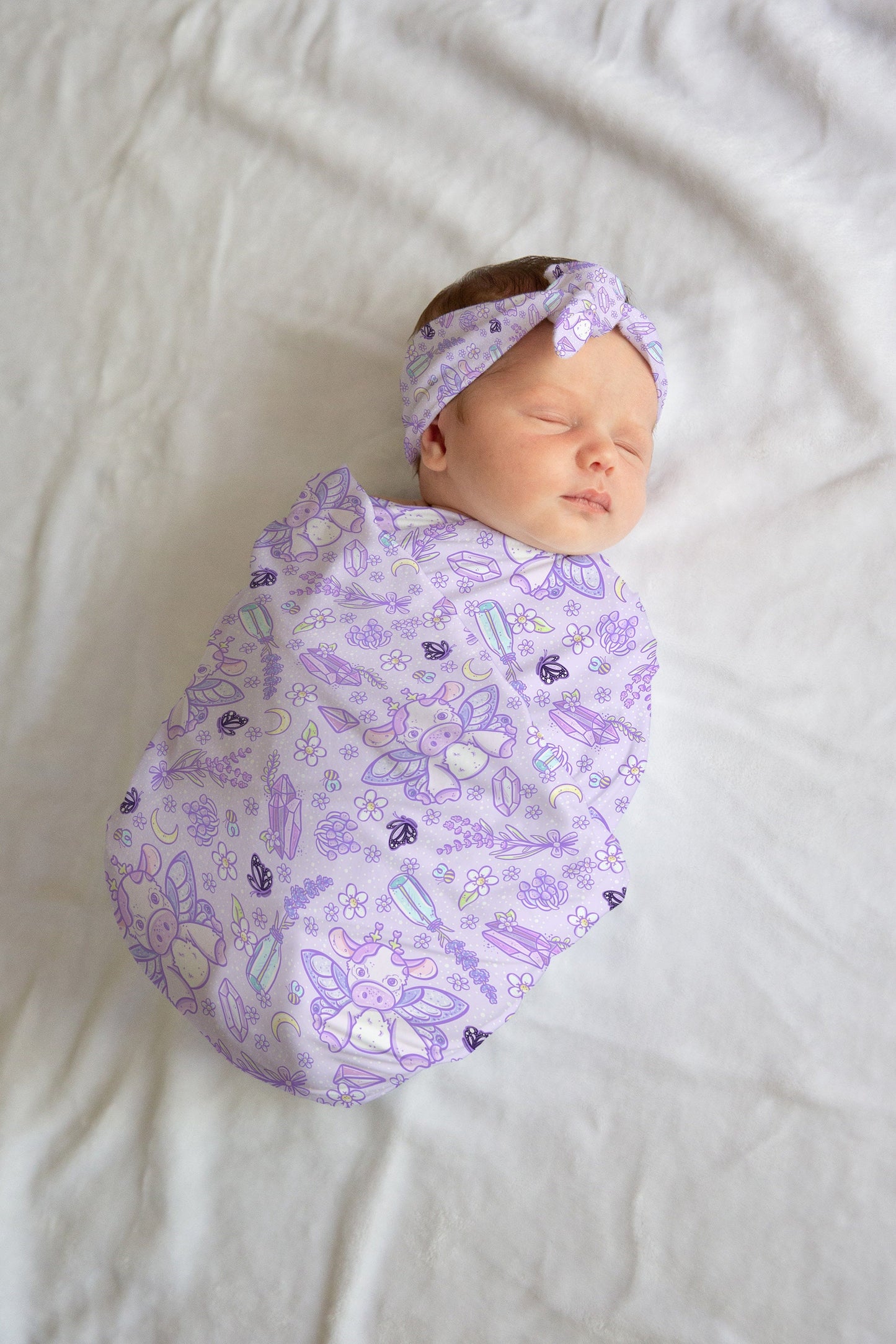 Personalized Purple Swaddle Bow Set Baby Blanket