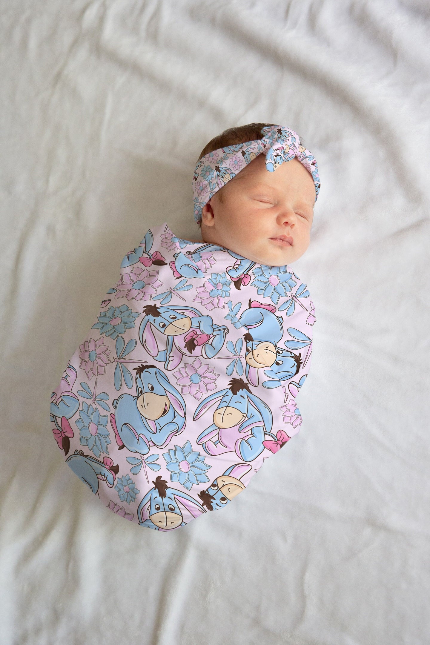 Eeyore Swaddle Bow / Hat Set for Newborn