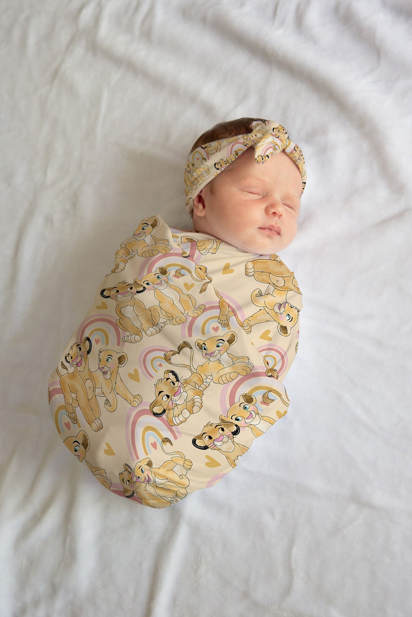 Personalized Lion King Swaddle and Bow / Hat Set for Newborn