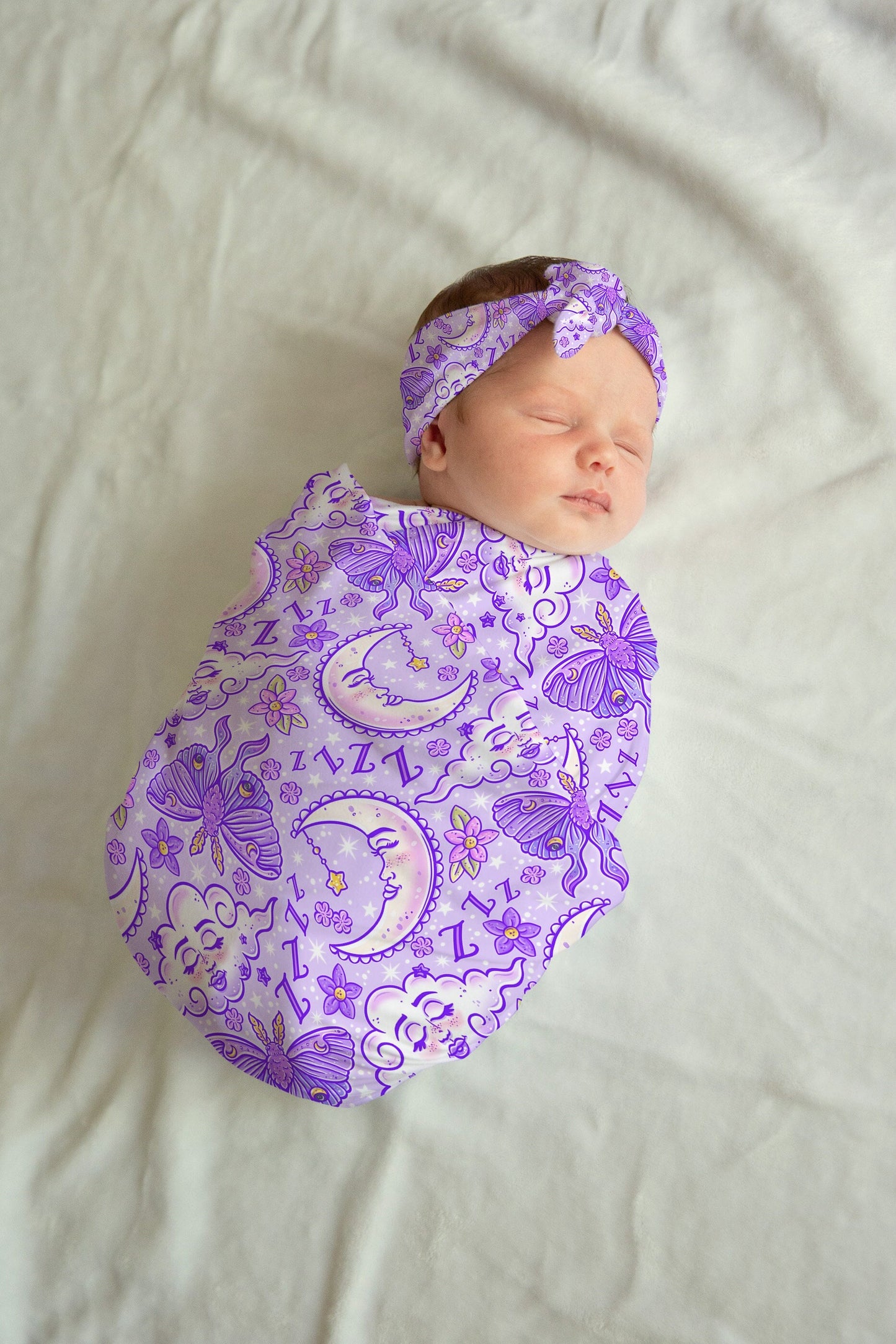 Personalized Purple Swaddle Set Bow Hat Baby Blanket
