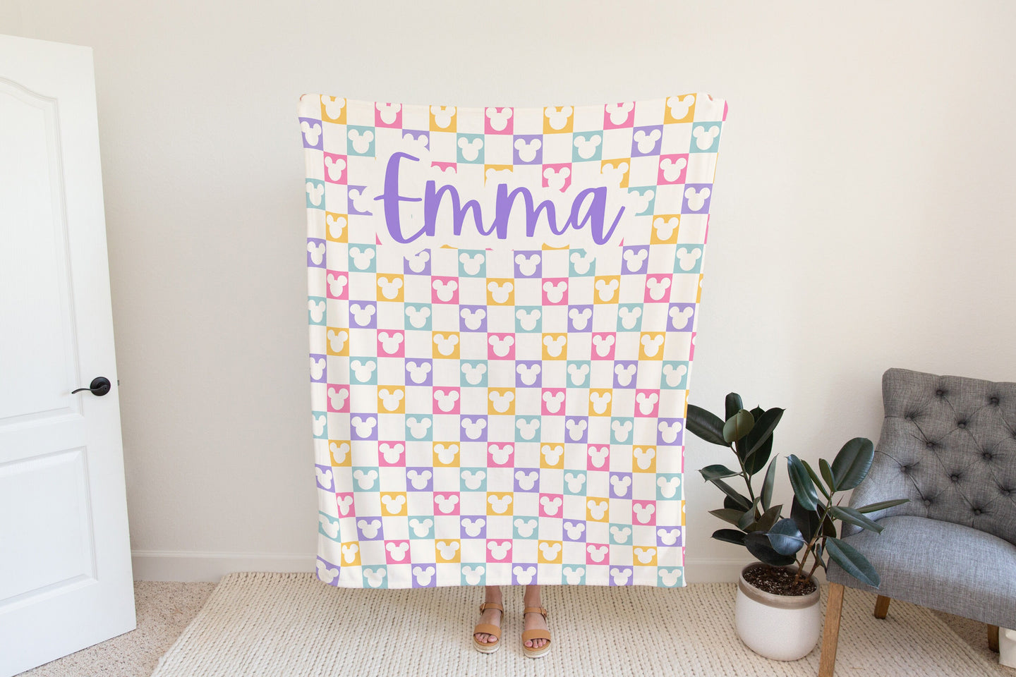 Personalized Checkered Disney Blanket