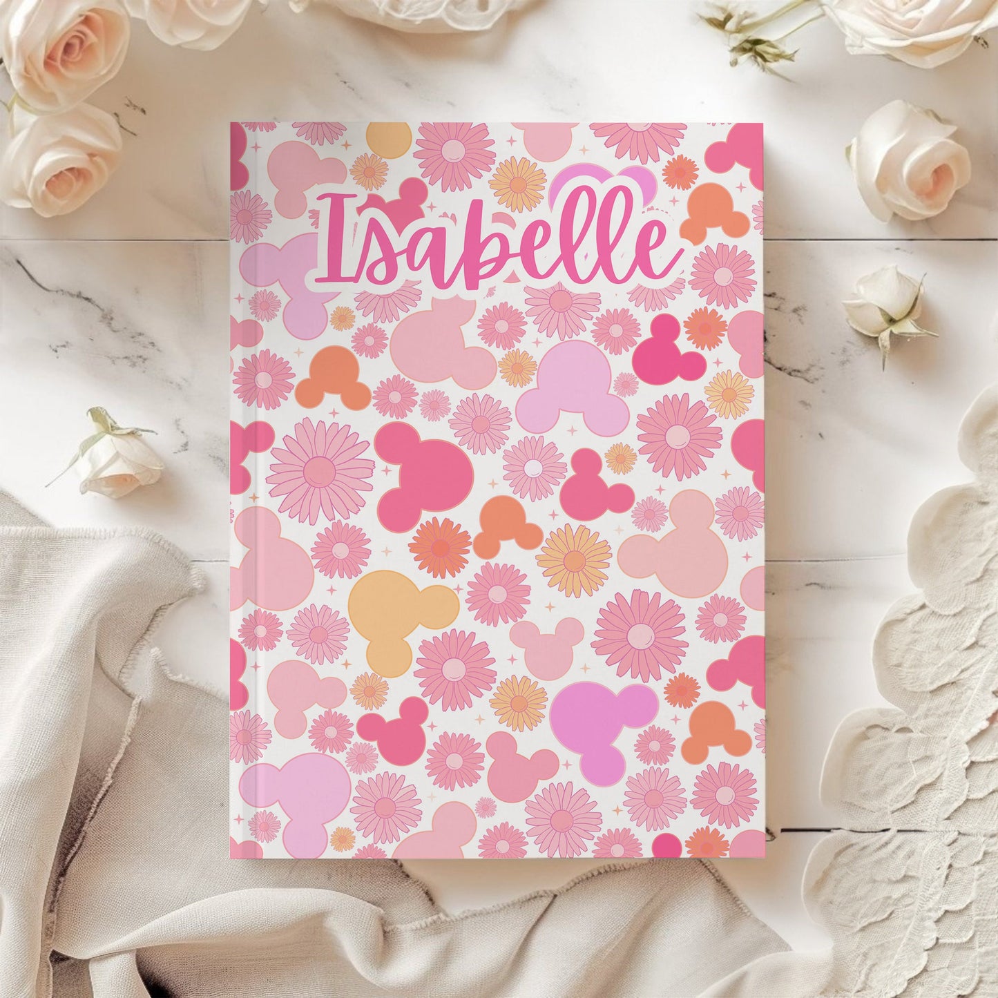 Personalized Pink Disney Park Autograph Book, Magical Disney Autograph Book, minnie mouse Autograph book, floral disney autograph