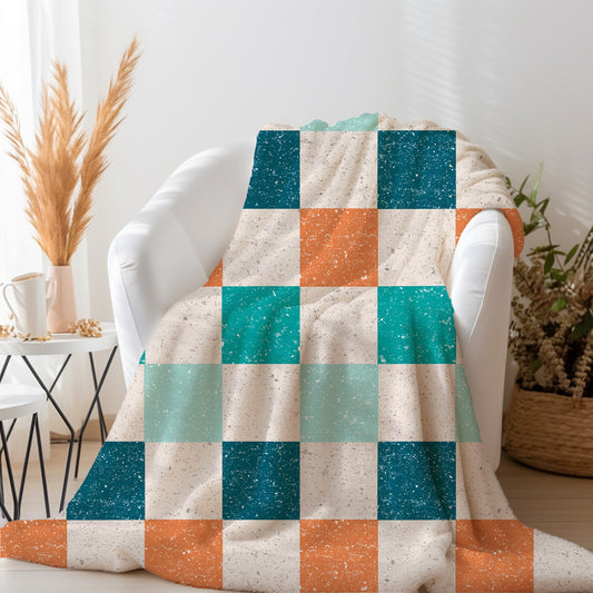 Personalized Checkered blanket for boy, Blue checker throw, birthday gift for him custom name blanket baby shower gift birthday gift for boy