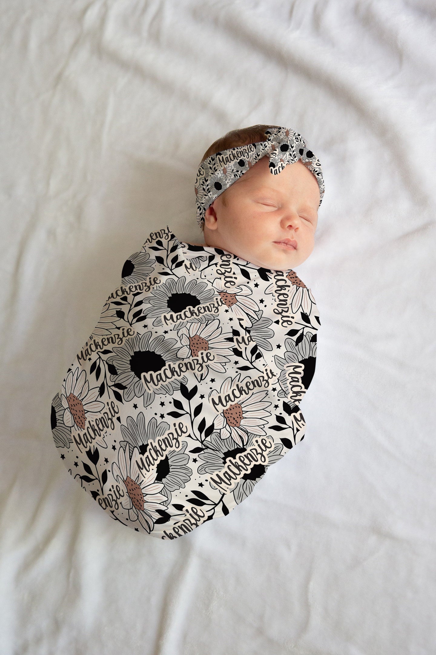 Personalized Swaddle Hat / Bow Set for Newborn