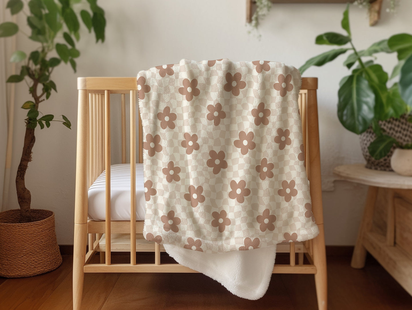 Retro Floral and Checkered Blanket