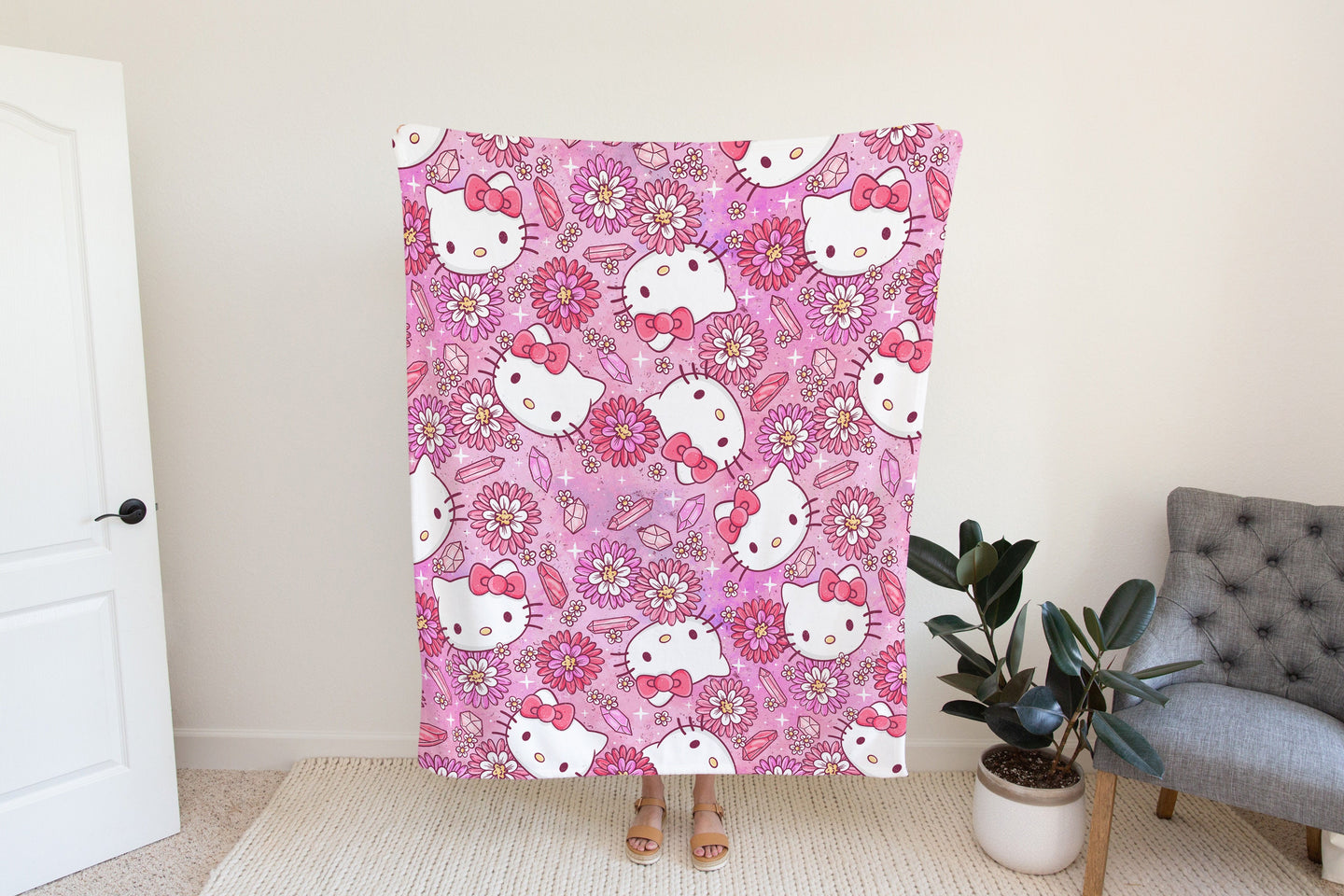 Personalized Pink Hello Kitty Blanket