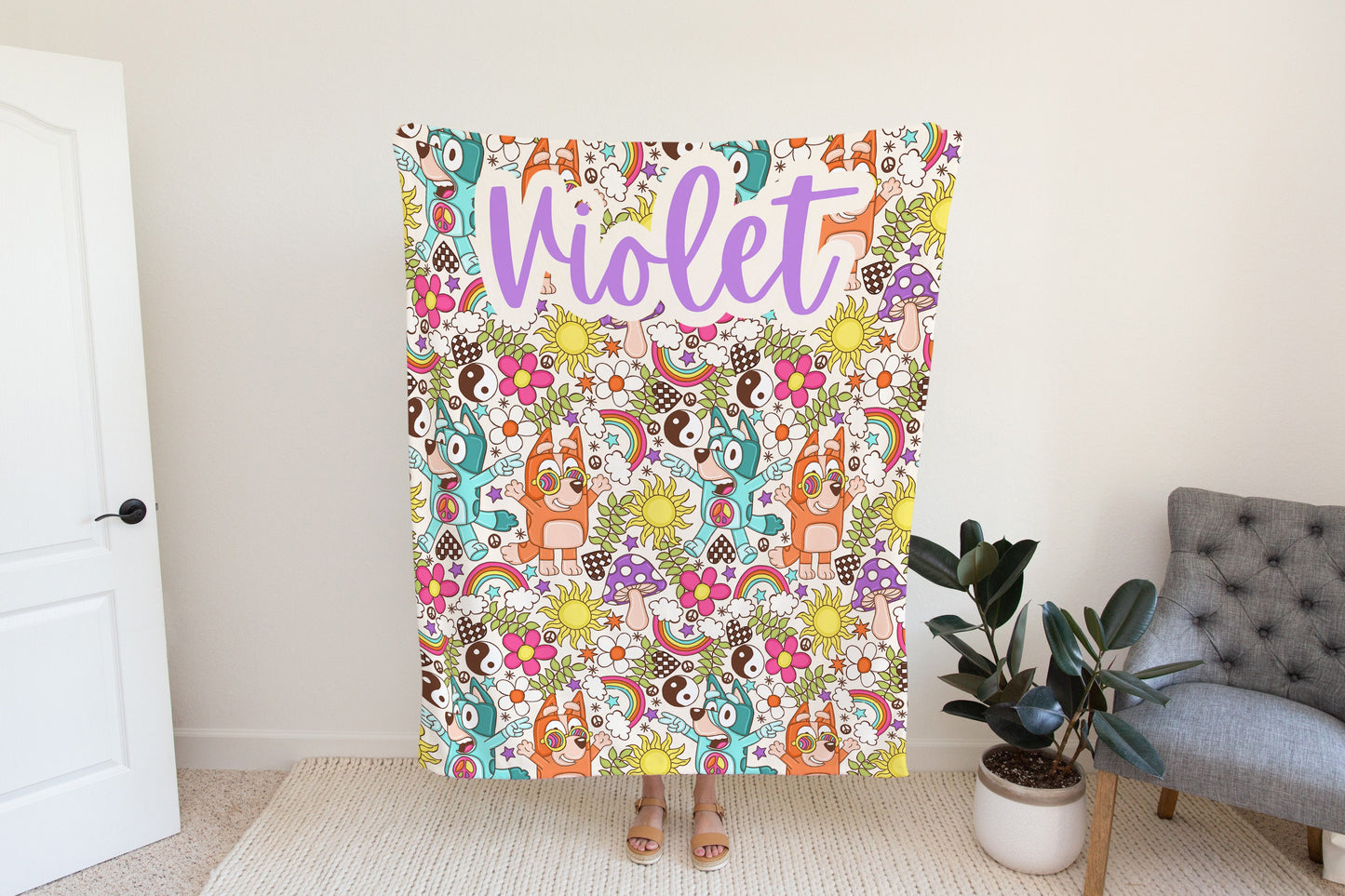 Personalized Groovy Bluey Blanket