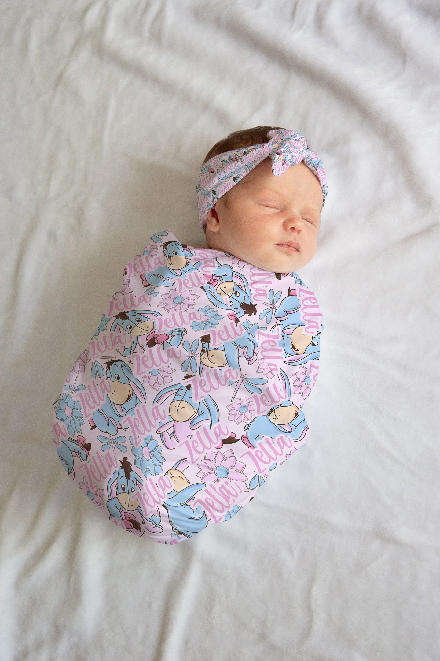 Eeyore Swaddle Bow / Hat Set for Newborn