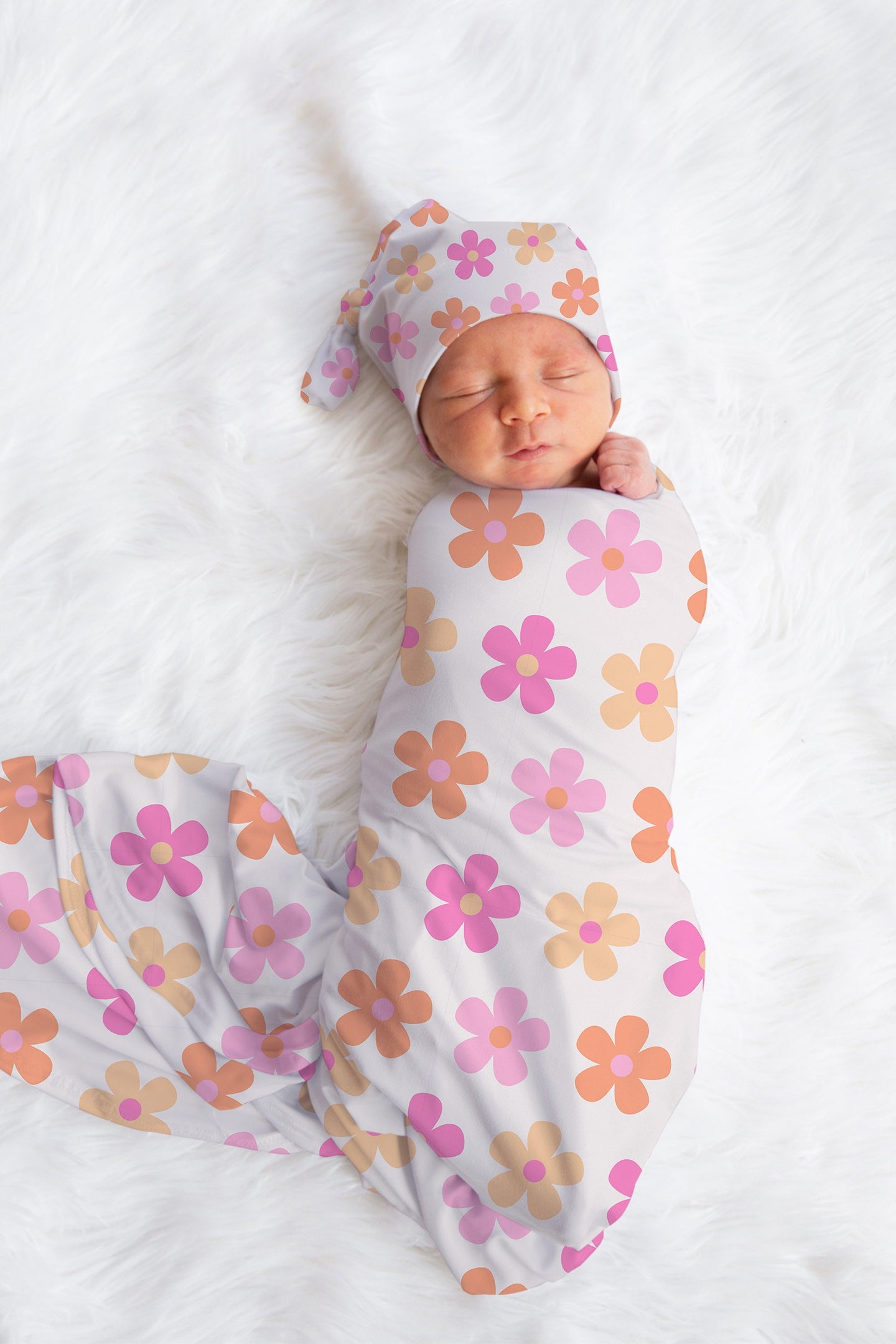 Personalized Pink Floral Swaddle Hat Set Bow