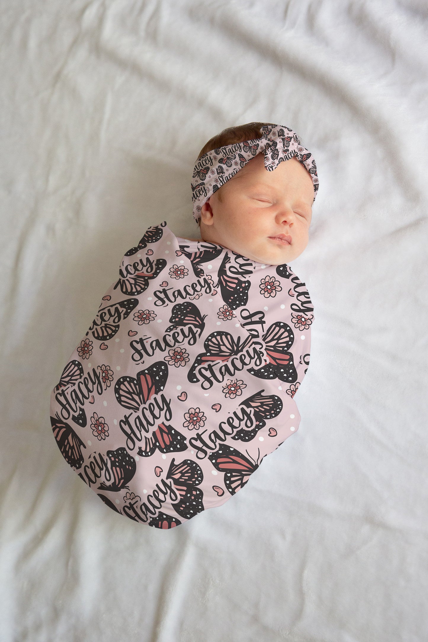 Personalized Newborn Swaddle Set Pink Butterflies