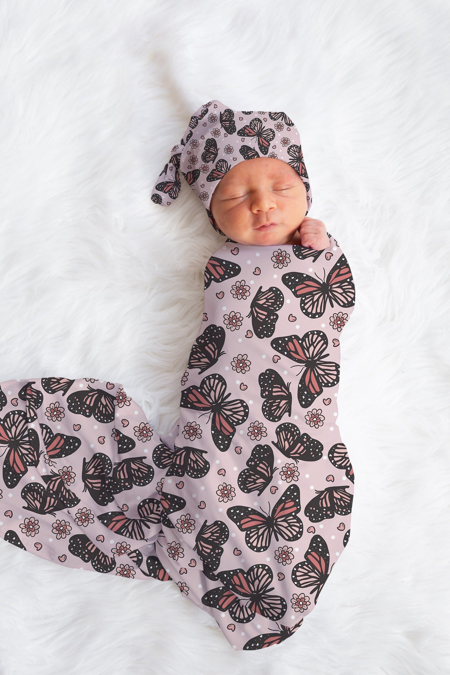 Personalized Newborn Swaddle Set Pink Butterflies