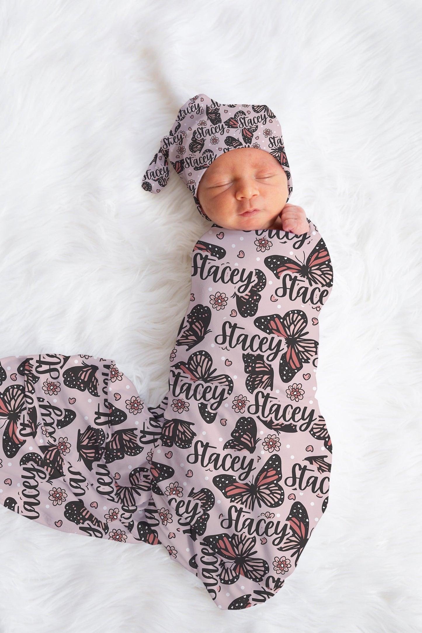 Personalized Newborn Swaddle Set Pink Butterflies