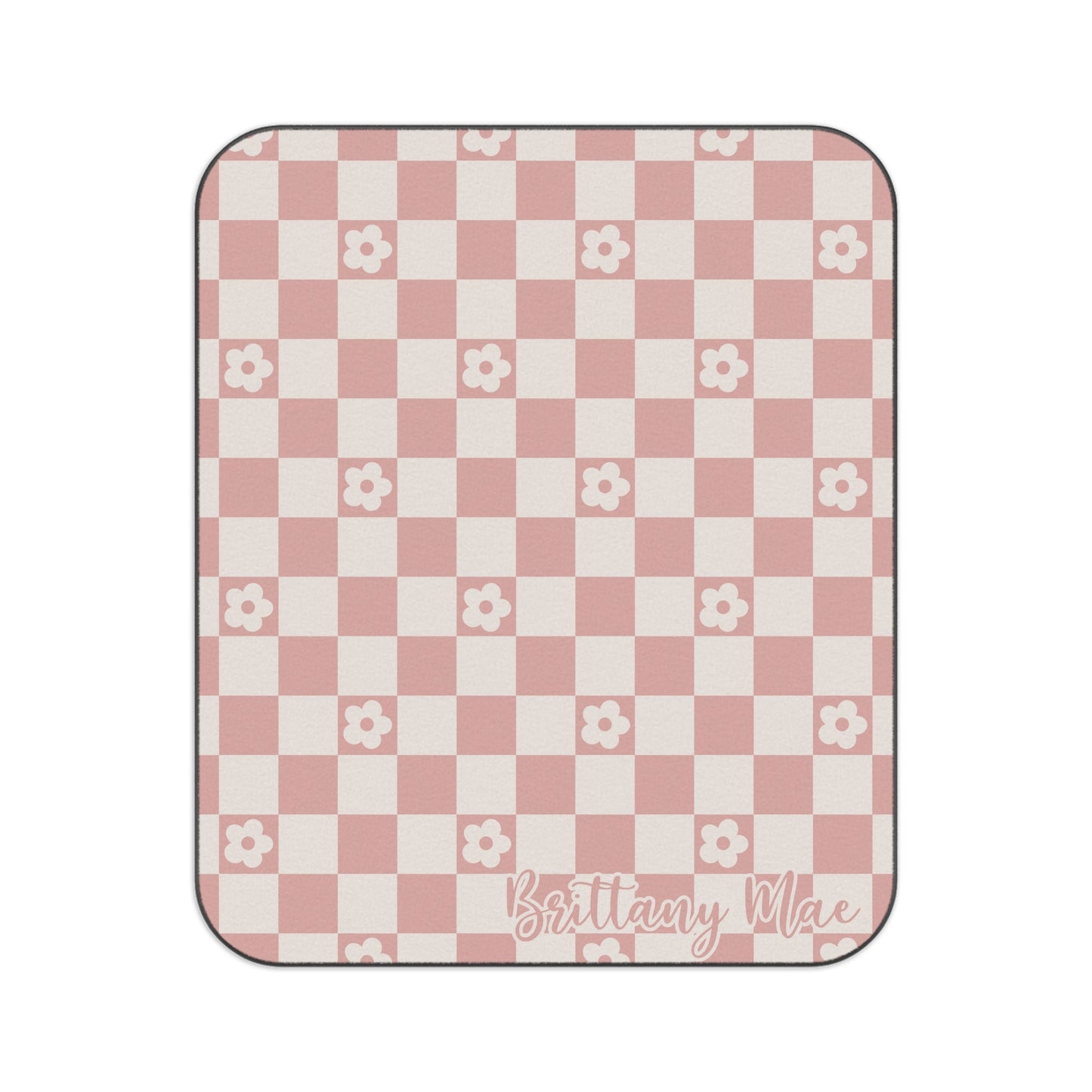 Personalized Blush Pink Checkered Picnic Blanket Waterproof