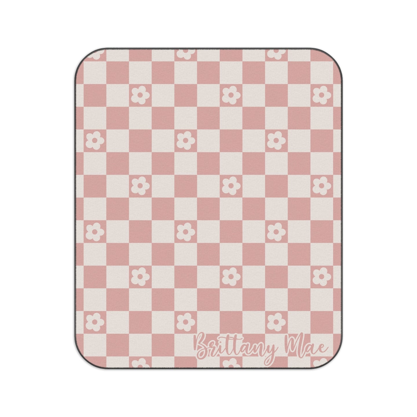 Personalized Blush Pink Checkered Picnic Blanket Waterproof