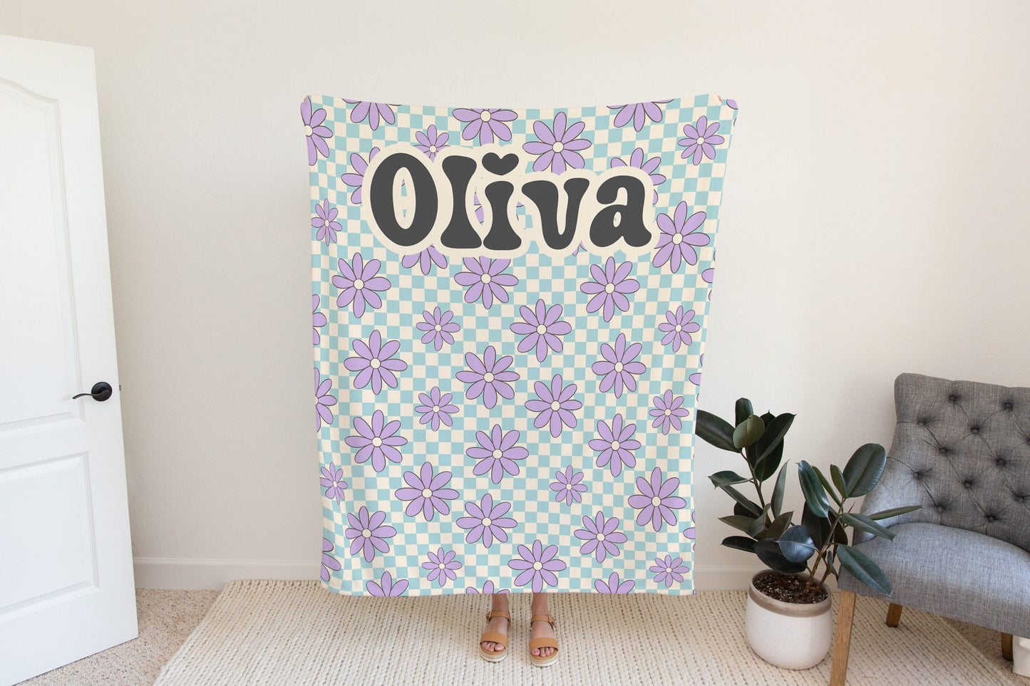 Personalized Girls Groovy Floral Blanket