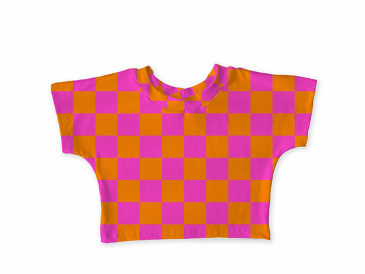 Neon Pink and Orange Checkerboard baby and Kids Shirt