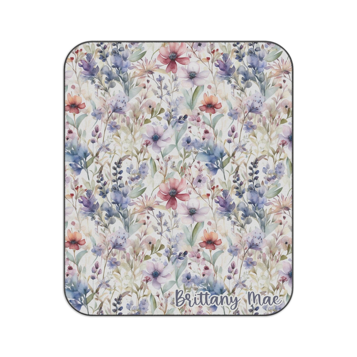 Personalized Blue Floral Summer Picnic Blanket (Waterproof)