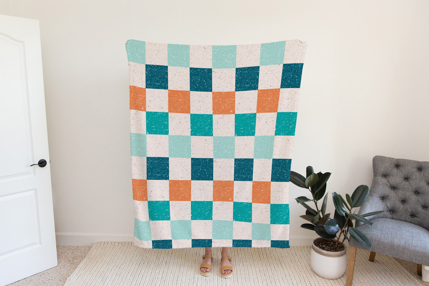 Personalized Checkered blanket for boy, Blue checker throw, birthday gift for him custom name blanket baby shower gift birthday gift for boy