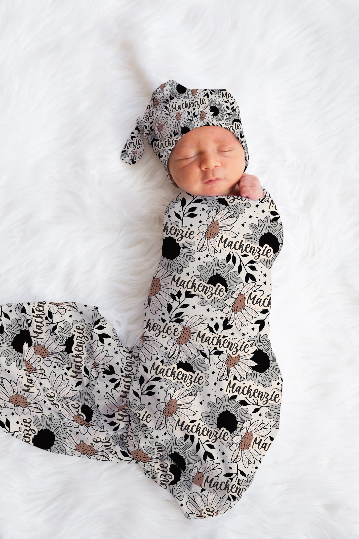 Personalized Swaddle Hat / Bow Set for Newborn