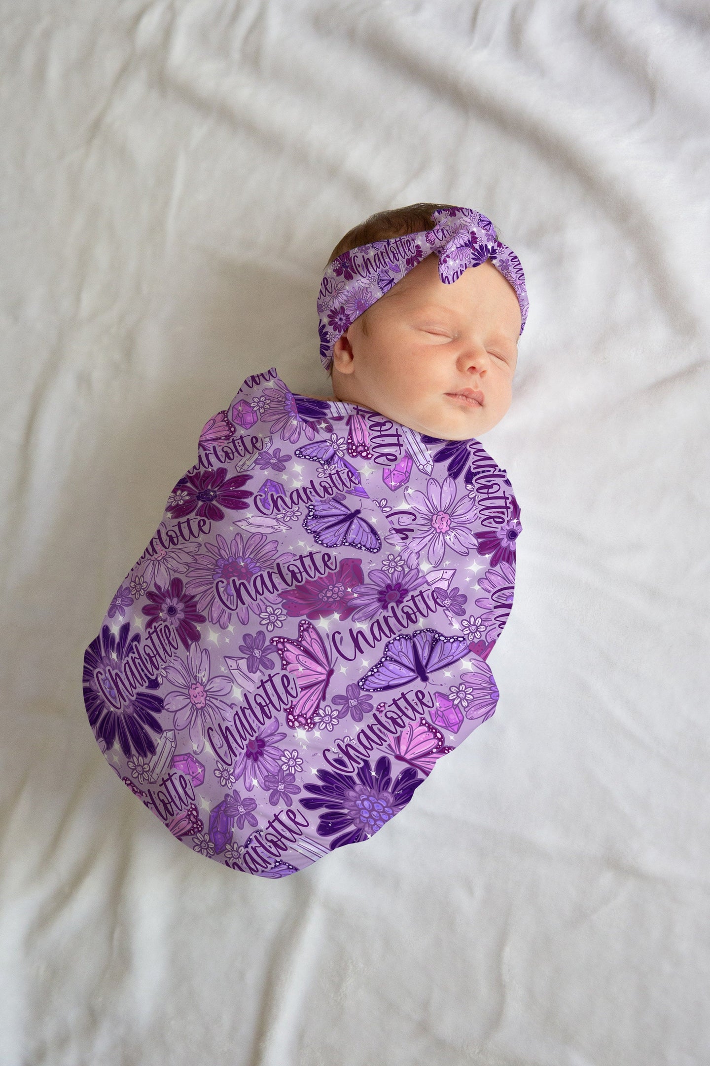 Personalized Purple Butterfly Swaddle Set