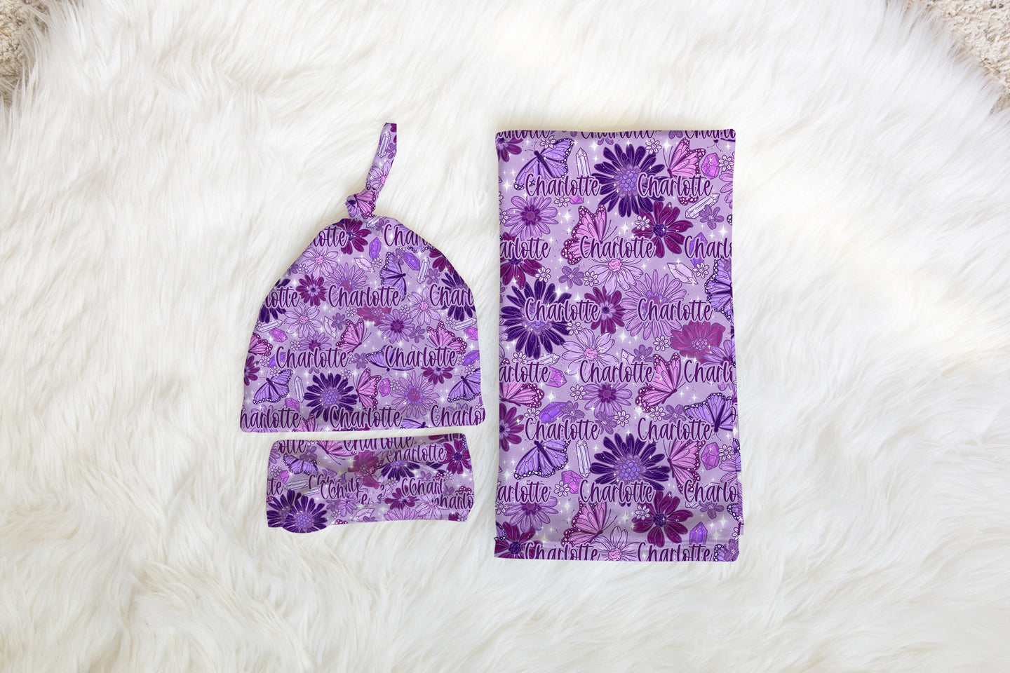 Personalized Purple Butterfly Swaddle Set