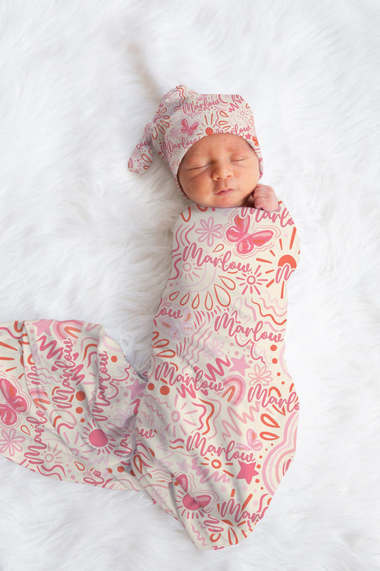 Personalized Pink Baby Swaddle Set