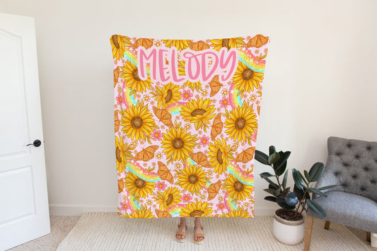 Personalized Yellow Sunflower Blanket