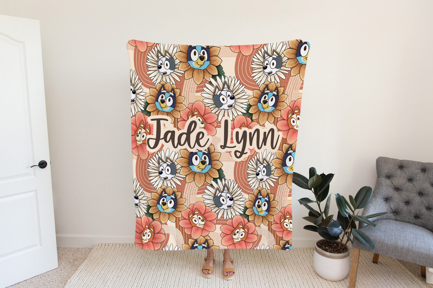 Personalized Floral Bluey Blanket