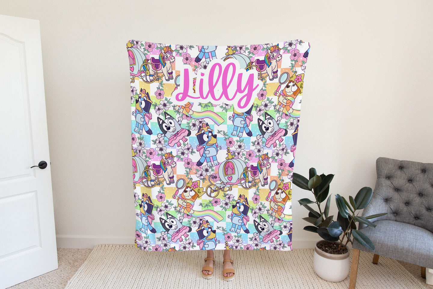 Personalized Bluey Rainbow Blanket