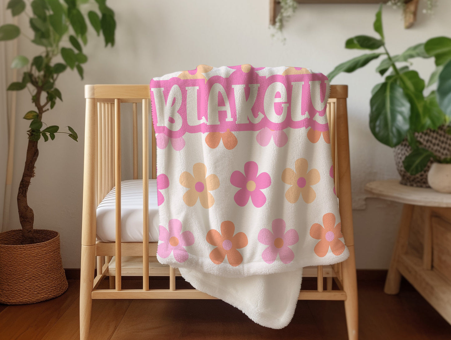 Personalized floral Blanket pink, groovy floral blanket, pink floral blanket, pastel floral blanket, toddler blanket, groovy home decor