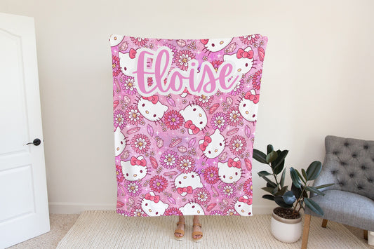 Personalized Pink Hello Kitty Blanket