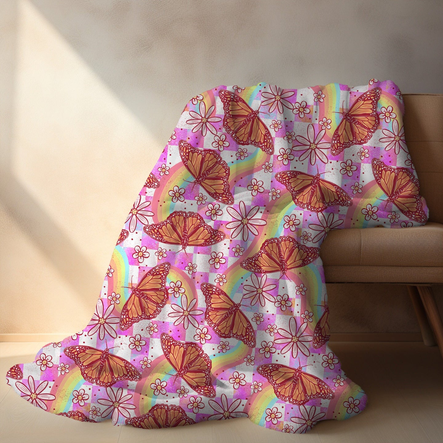 Personalized butterfly blanket with rainbows housewarming gift birthday gift for her toddler bedding kids bedroom decor