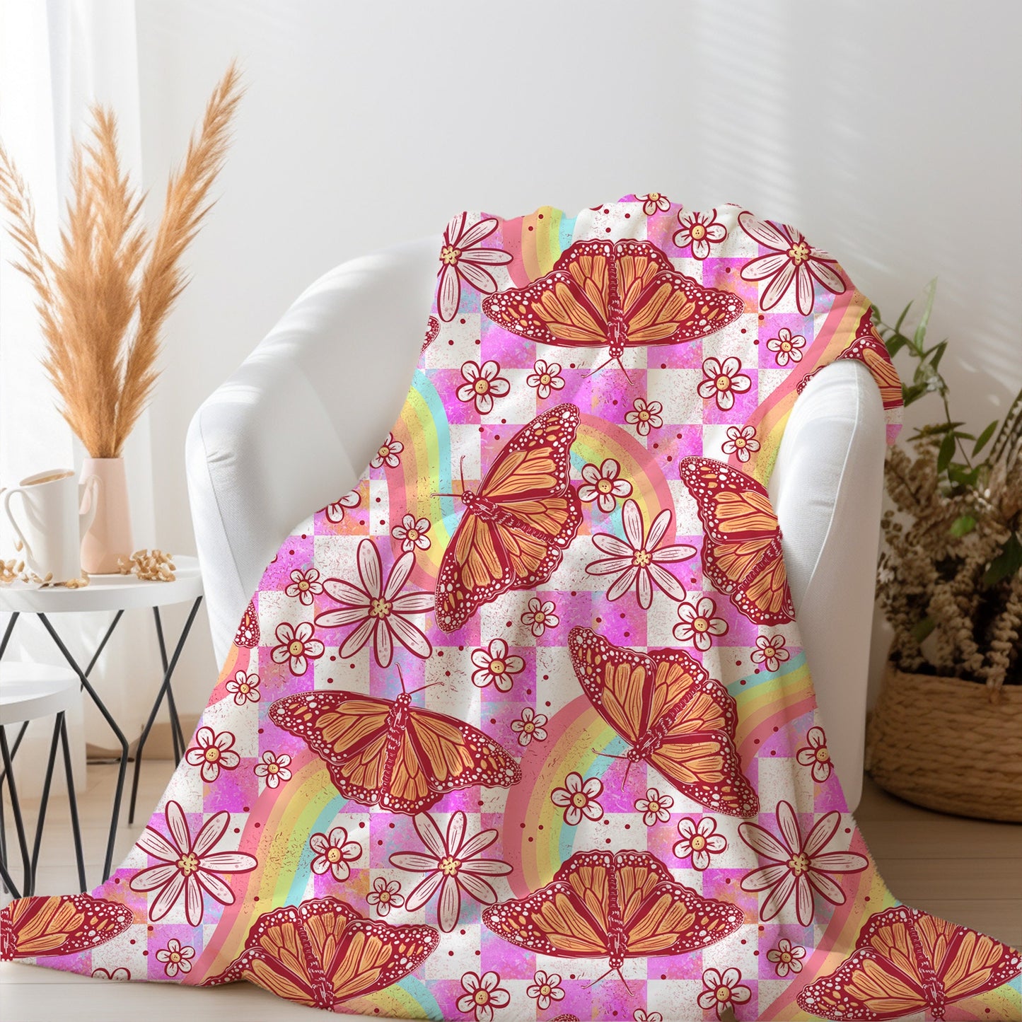 Personalized butterfly blanket with rainbows housewarming gift birthday gift for her toddler bedding kids bedroom decor