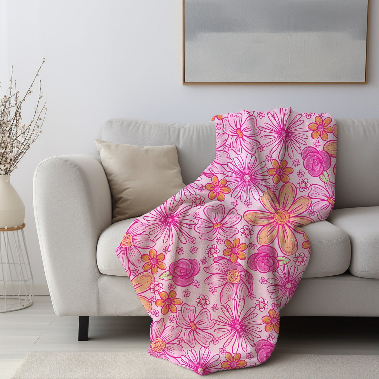 Personalized Pink Floral Blanket