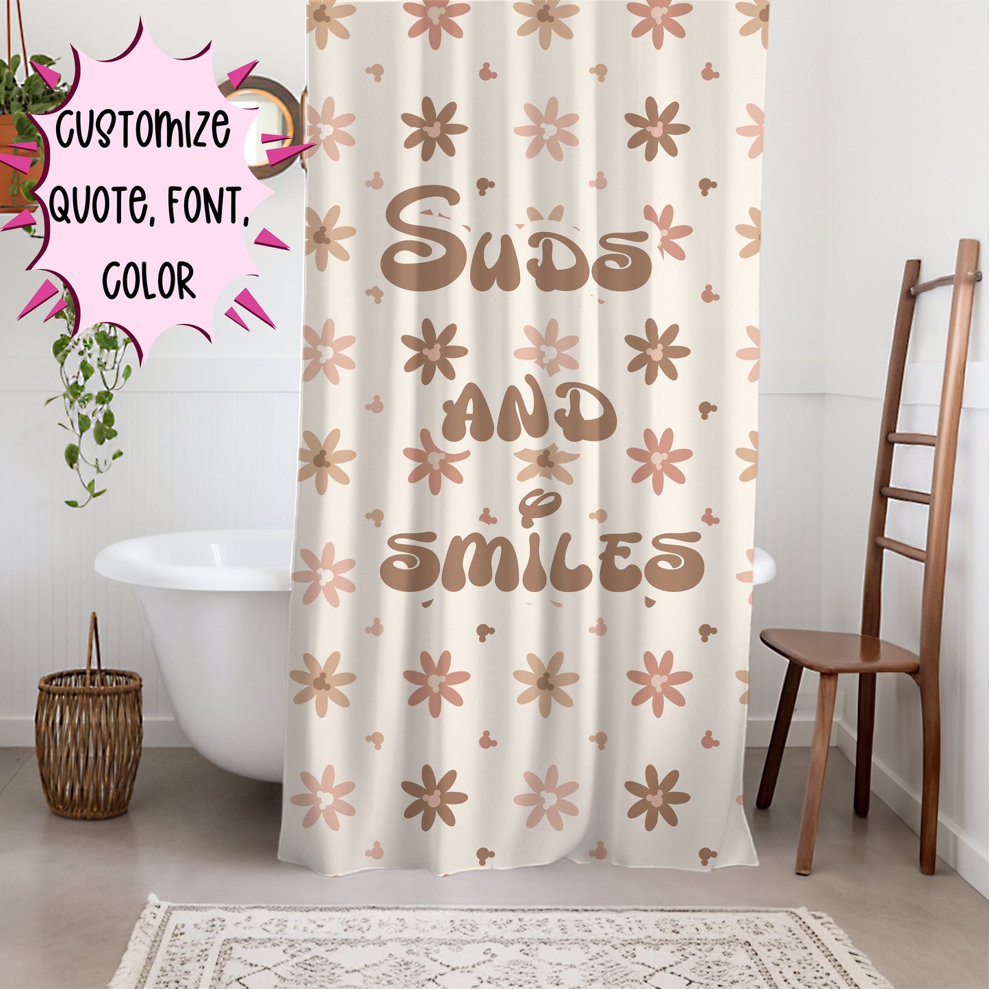 Personalized Boho Disney Shower Curtain