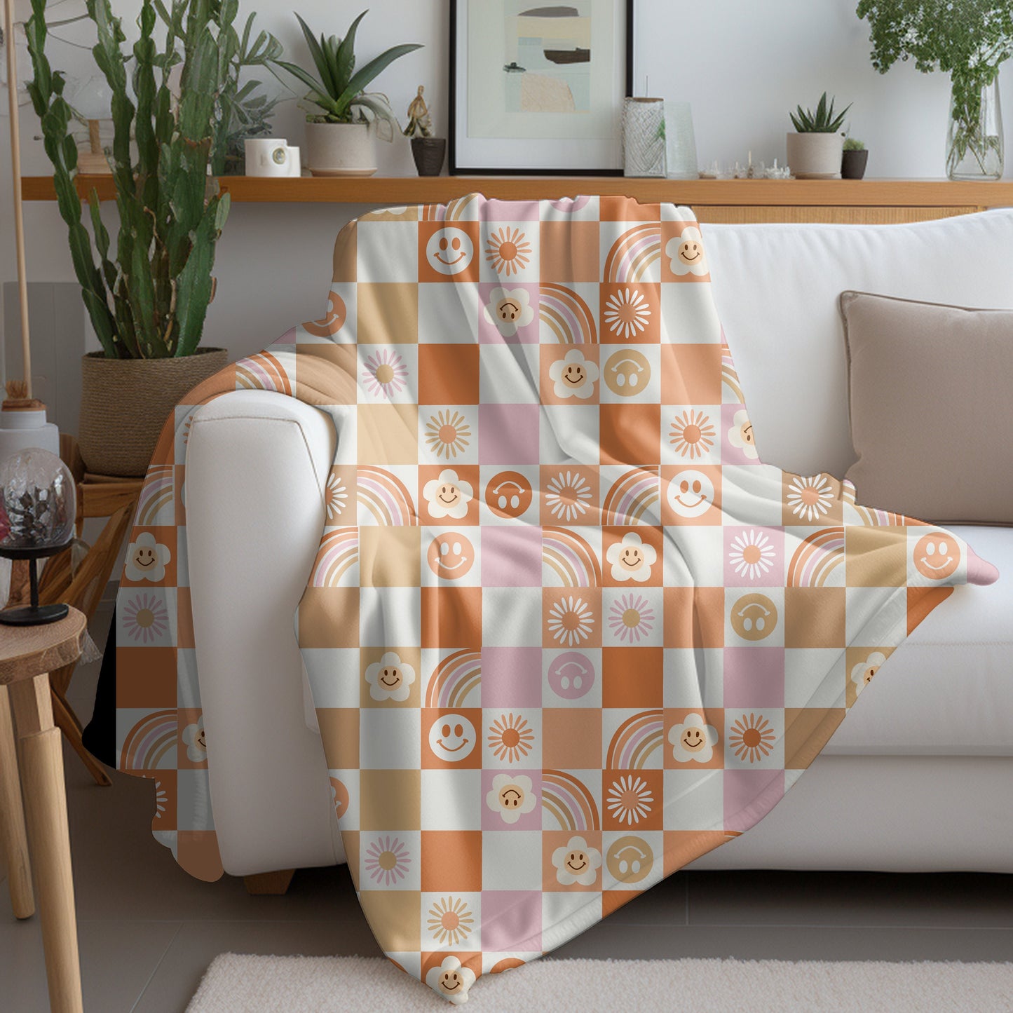 Personalized Orange groovy checkered Blanket, orange checkerboard blanket, checkered blanket, checkered throw blanket couch
