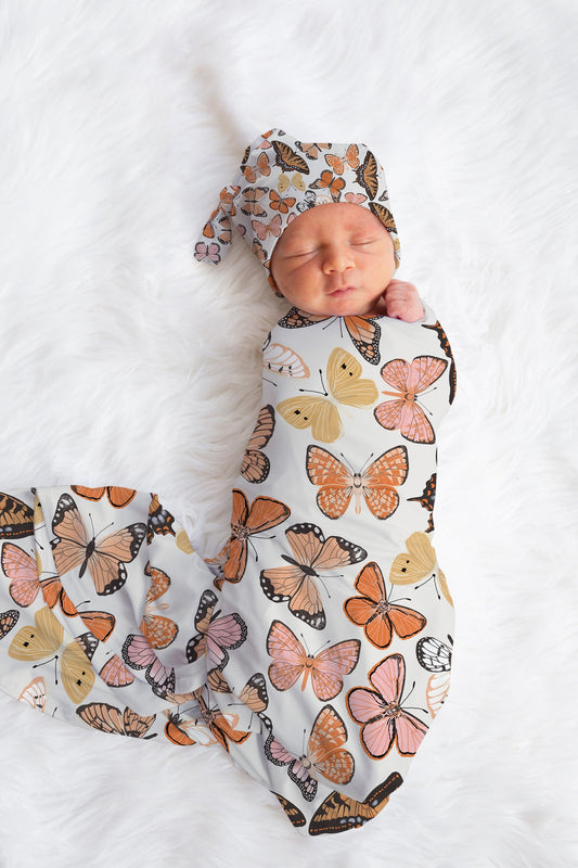 Personalized Butterfly Swaddle Bow or Hat Set