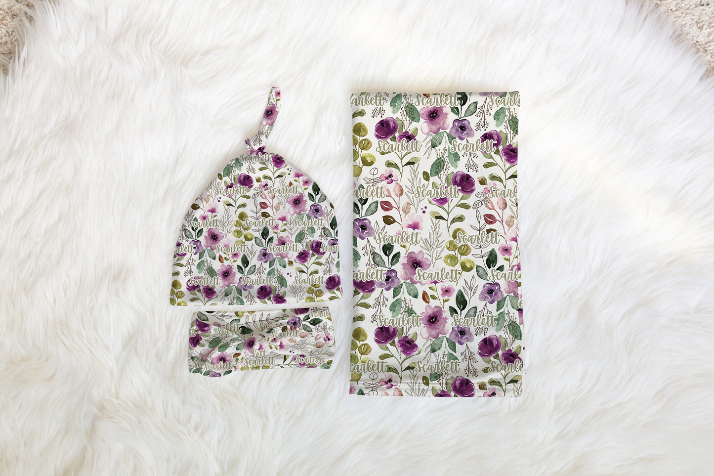 Personalized Floral Swaddle Set